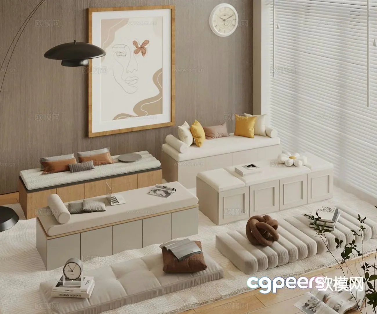 Cream style cushion bay window cushion bay window cabinet bay window sill pillow 3D model