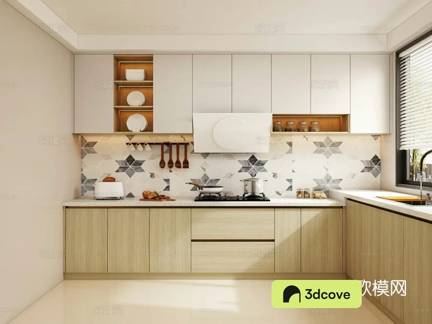 Modern log style kitchen L-shaped kitchen enclosed cabinet kitchen supplies