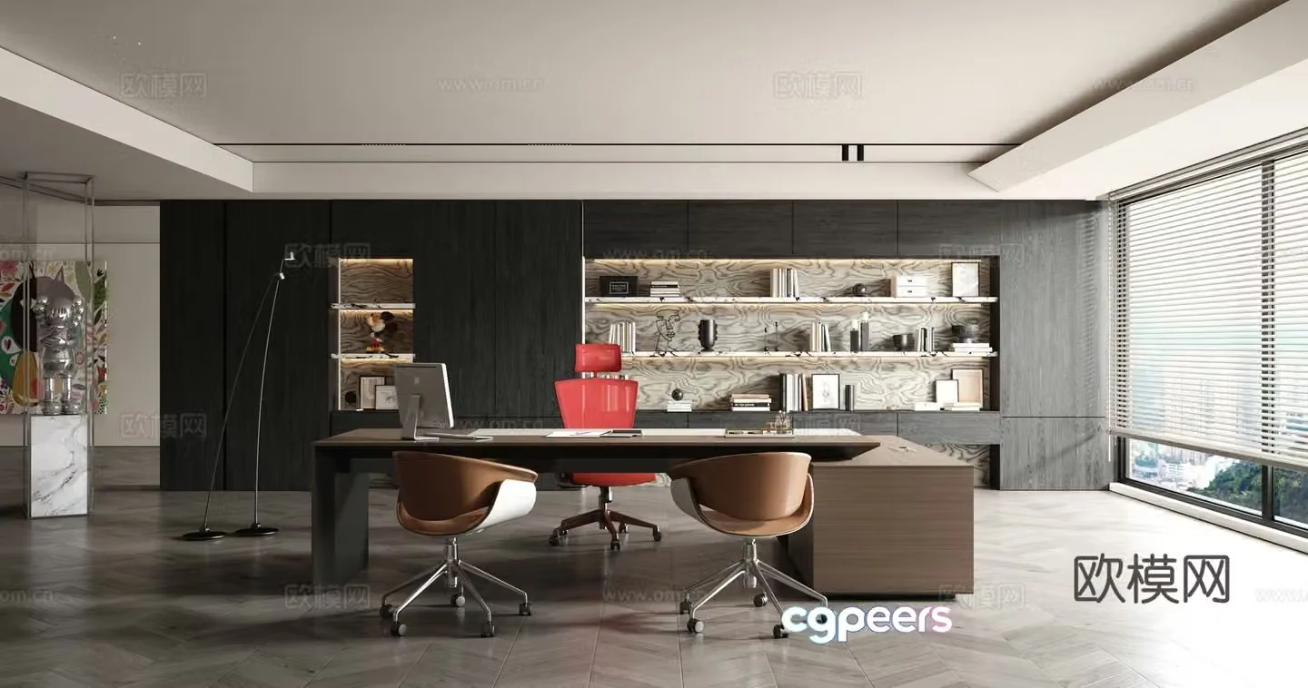 Modern black and white manager office Chairman office 3d model