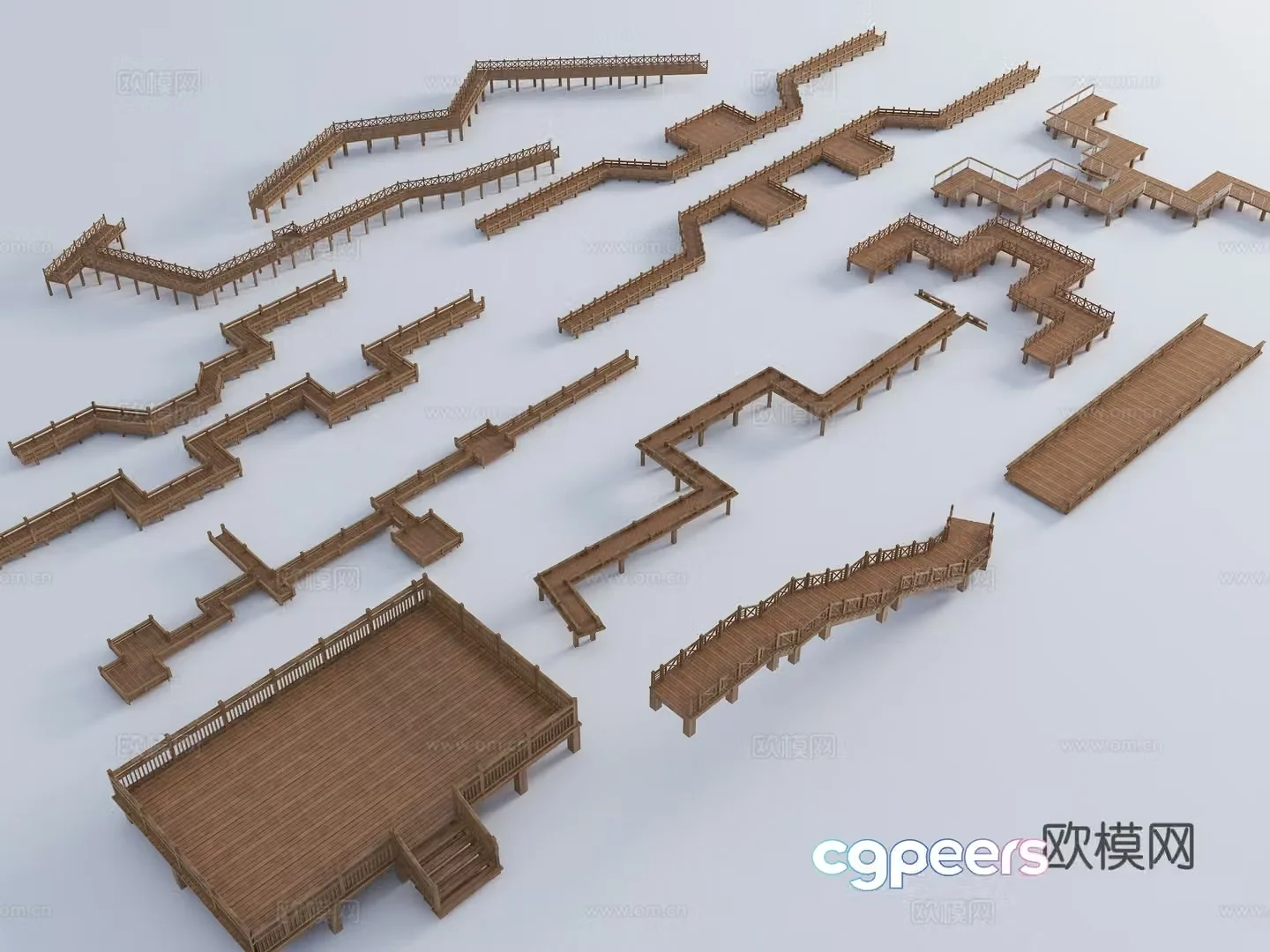Wooden platform hydrophilic platform observation deck wooden plank road 3D model