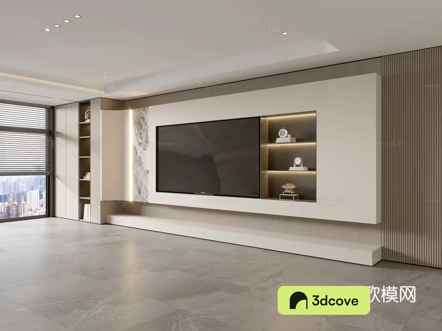 Modern Italian living room light luxury TV background wall full wall TV cabinet