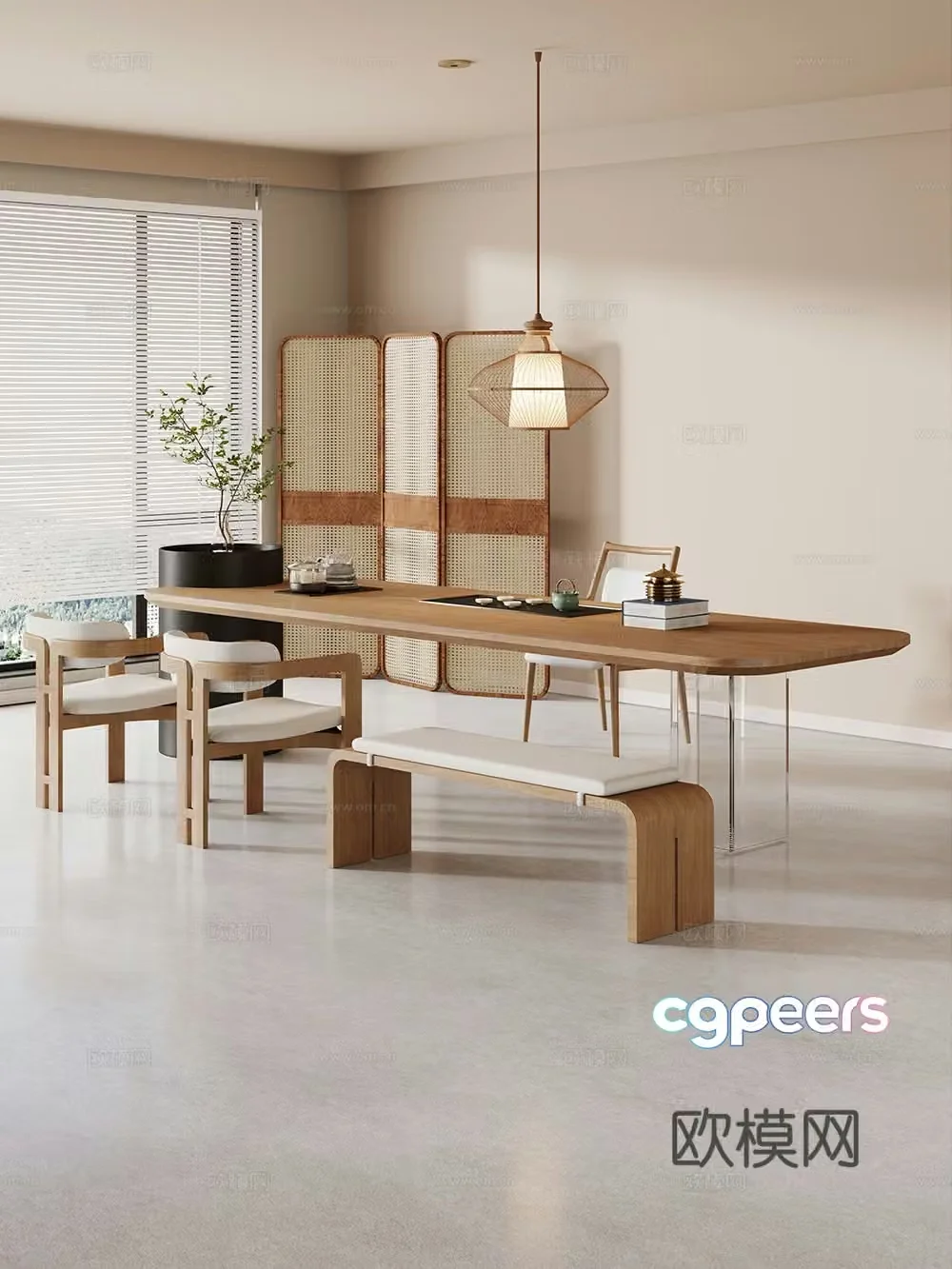 Creamy large plate table tea table and chair combination tea table tea table tea room tea table balcony tea table 3D model