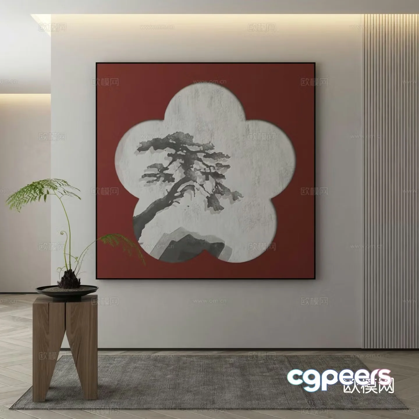 New Chinese style ink painting decorative painting 3D model