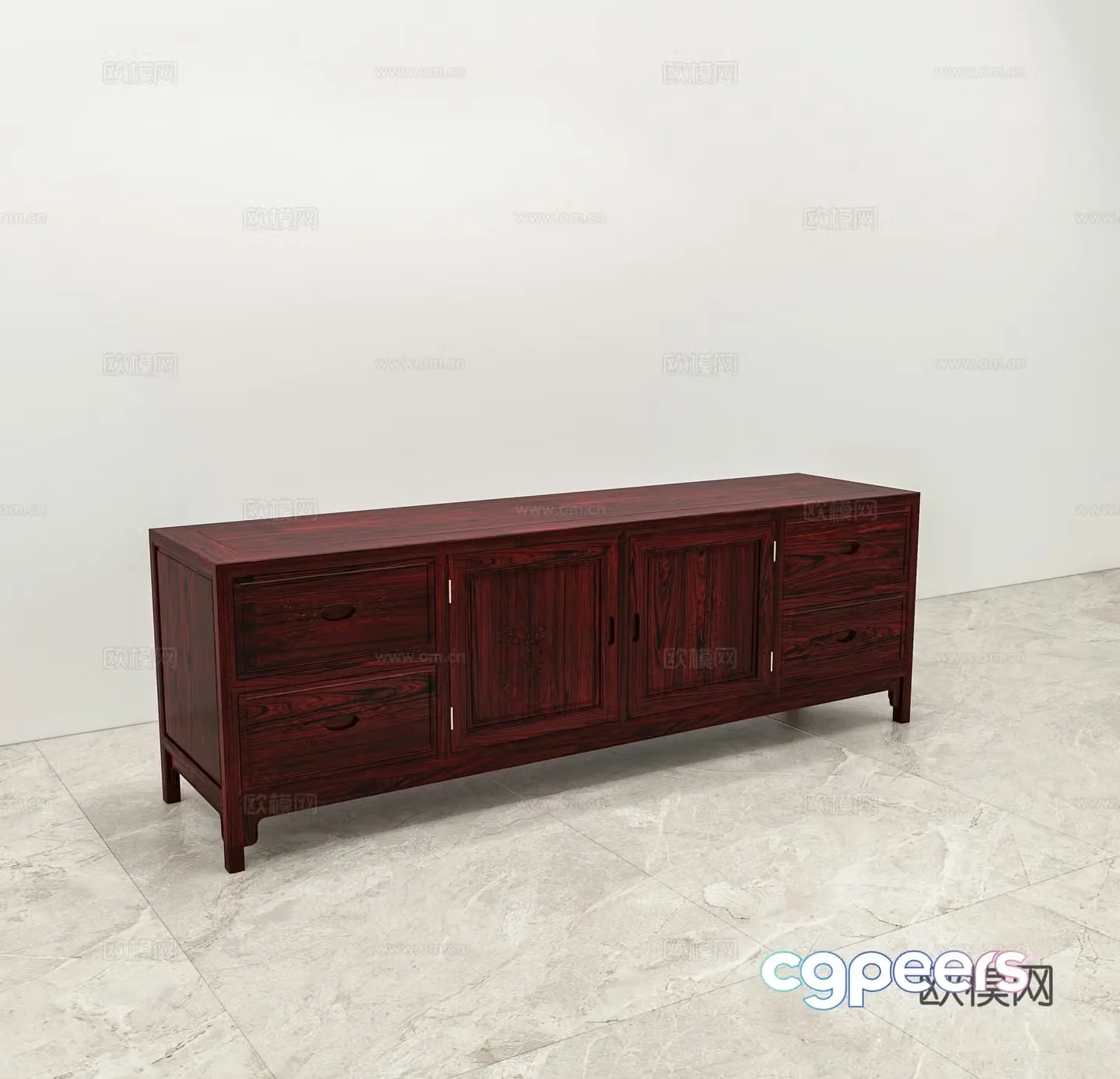 Chinese TV cabinet carved cabinet door solid wood mahogany 3D model