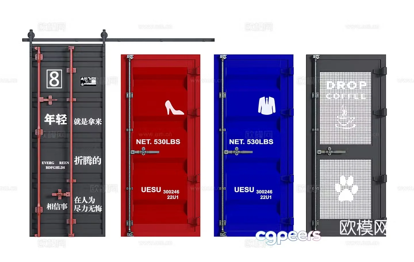 Retro industrial style iron door iron door container door loft single-open door 3D model
