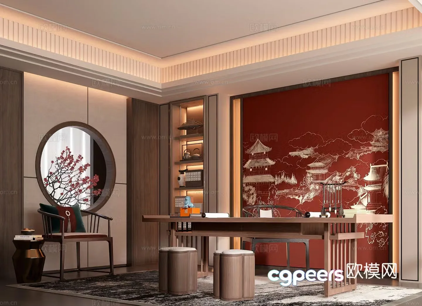 New Chinese style study 3D model