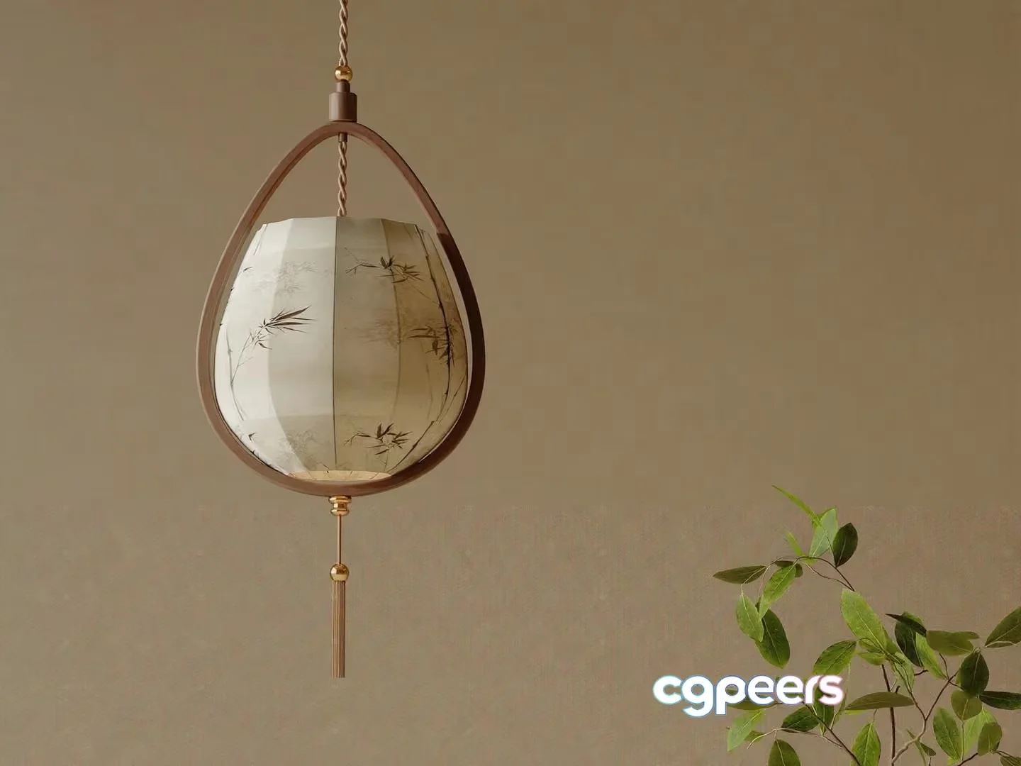 A Hanging Light Fixture With A Brown Frame And A White Shade 3D Model – 6553 – VRAY Render
