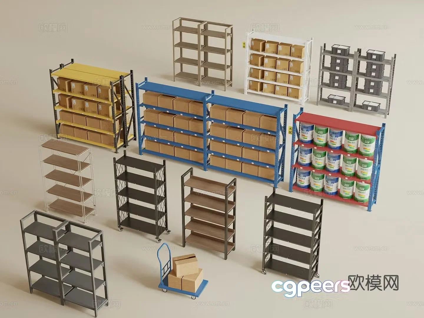 Modern shelves storage racks express racks kitchen shelves display racks warehouse shelves 3D model