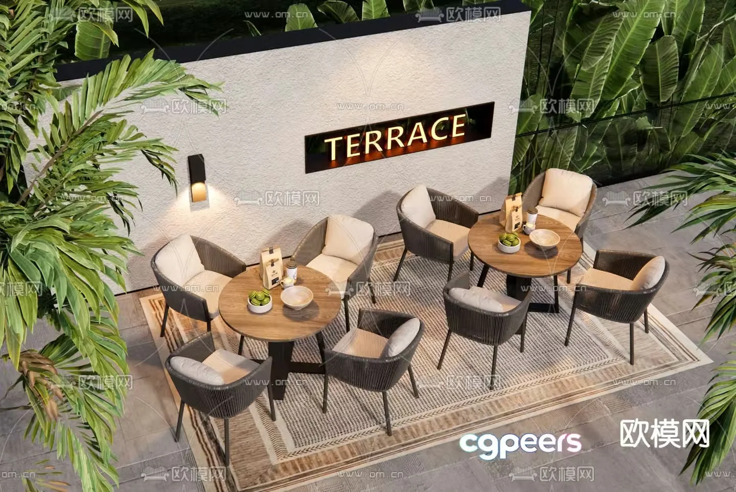 Modern outdoor table and chair negotiation table and chair 3D model