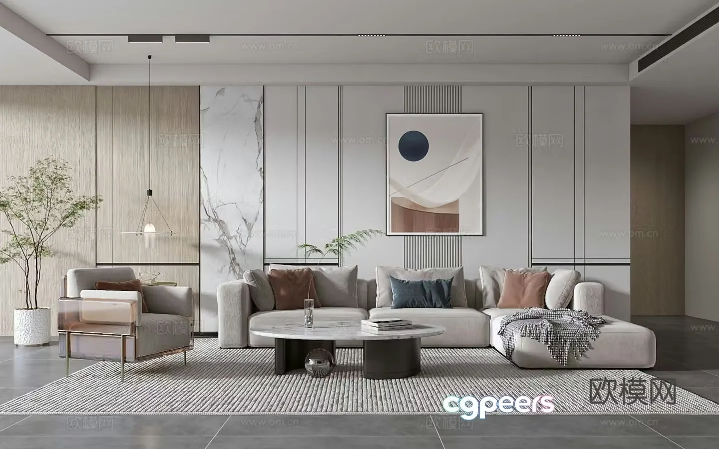 Modern living room modern sofa coffee table combination modern background wall 3d model