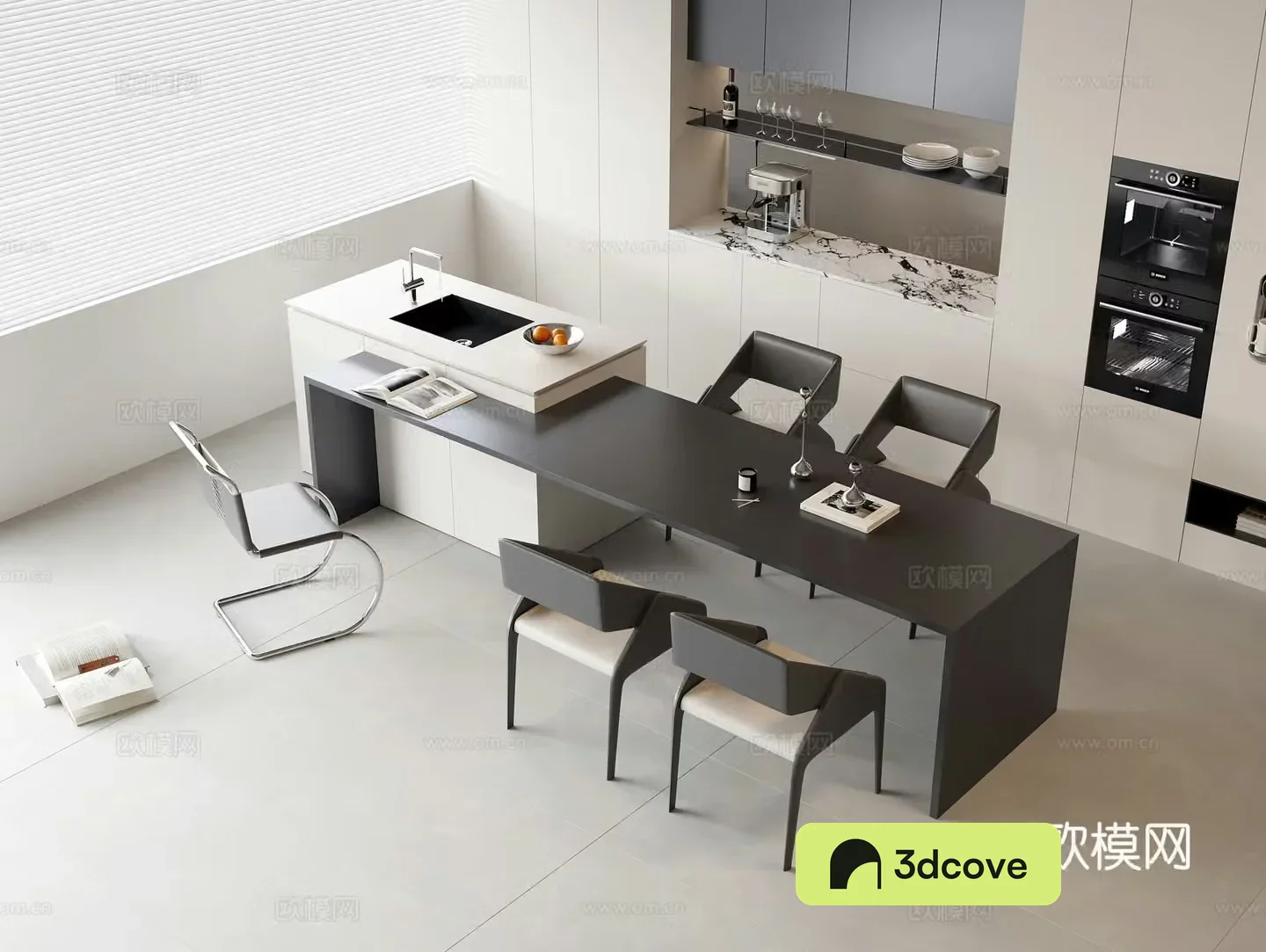 Water bar dining table and chair combination Zhongdao water bar Zhongdao dining table casual dining chair solid wood sideboard