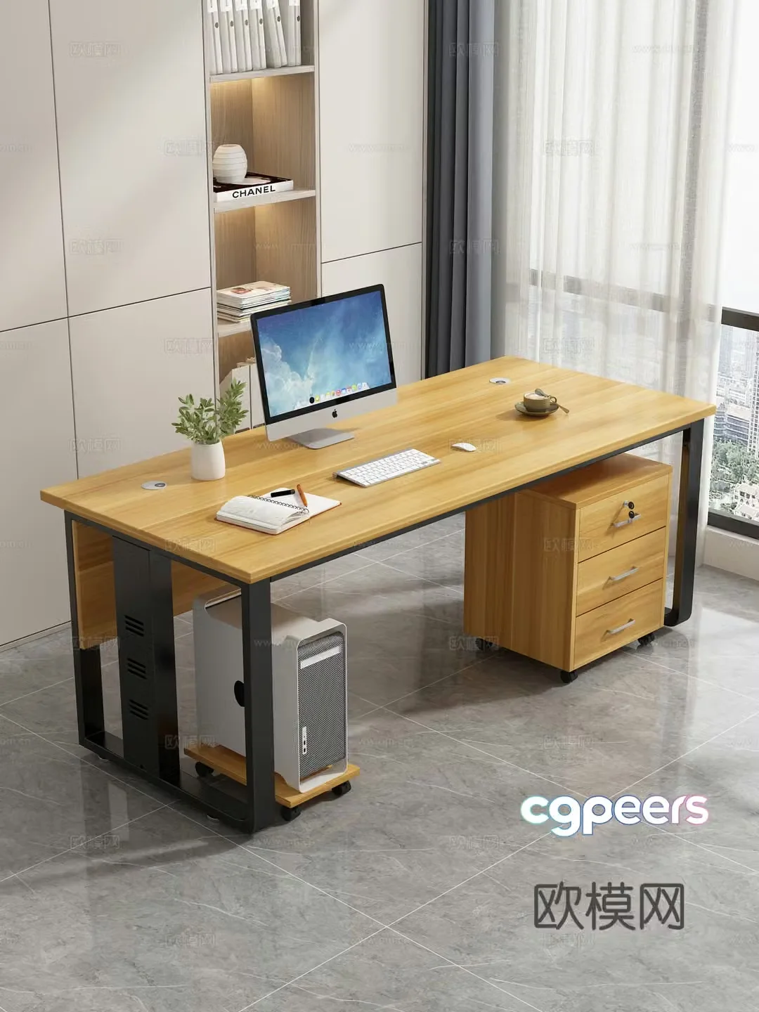Office desk computer desk office activity cabinet work station office supplies boss desk 3d model