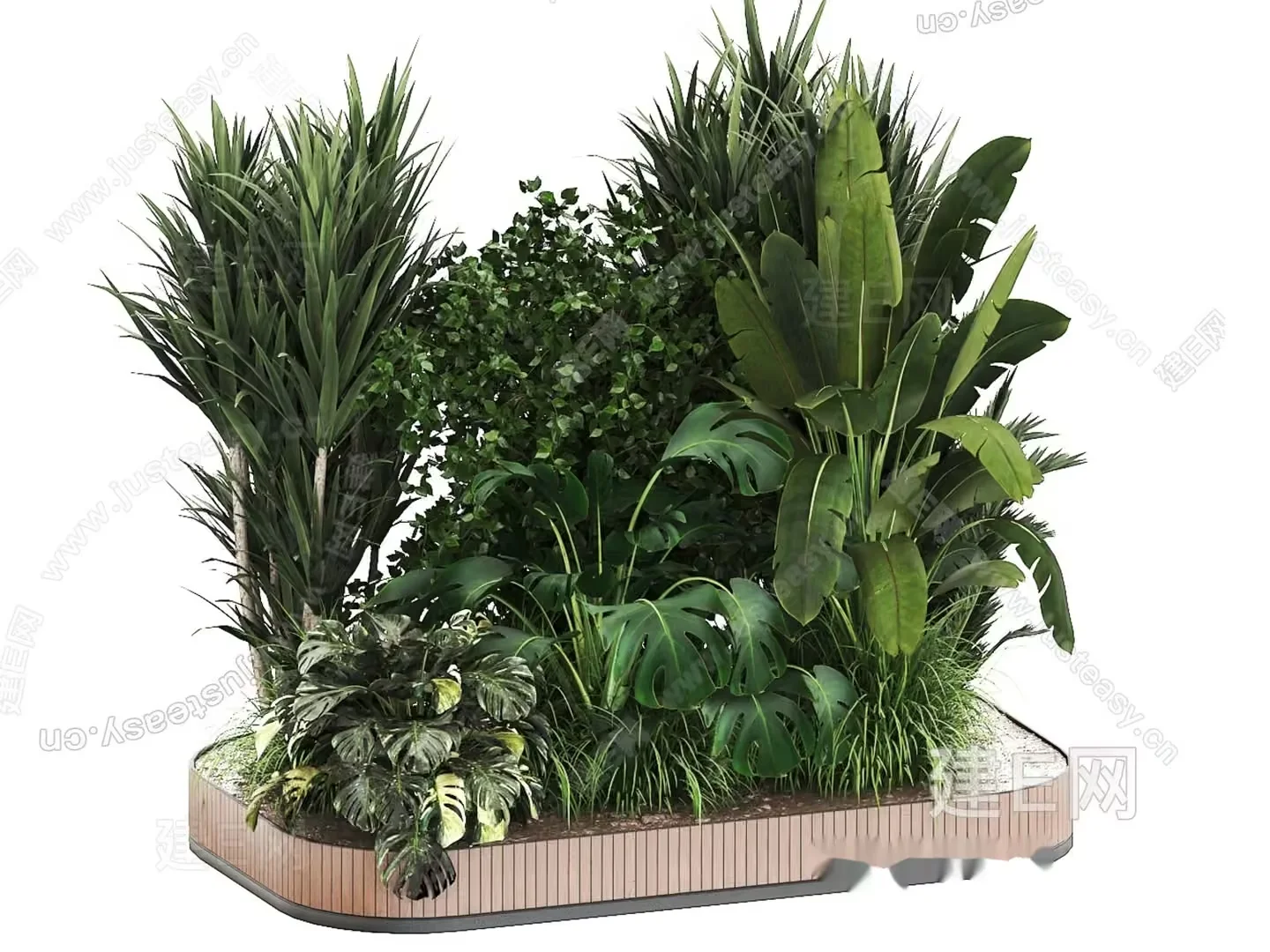 A Large Planter With Various Plants 3D Model – 15989 – VRAY Render