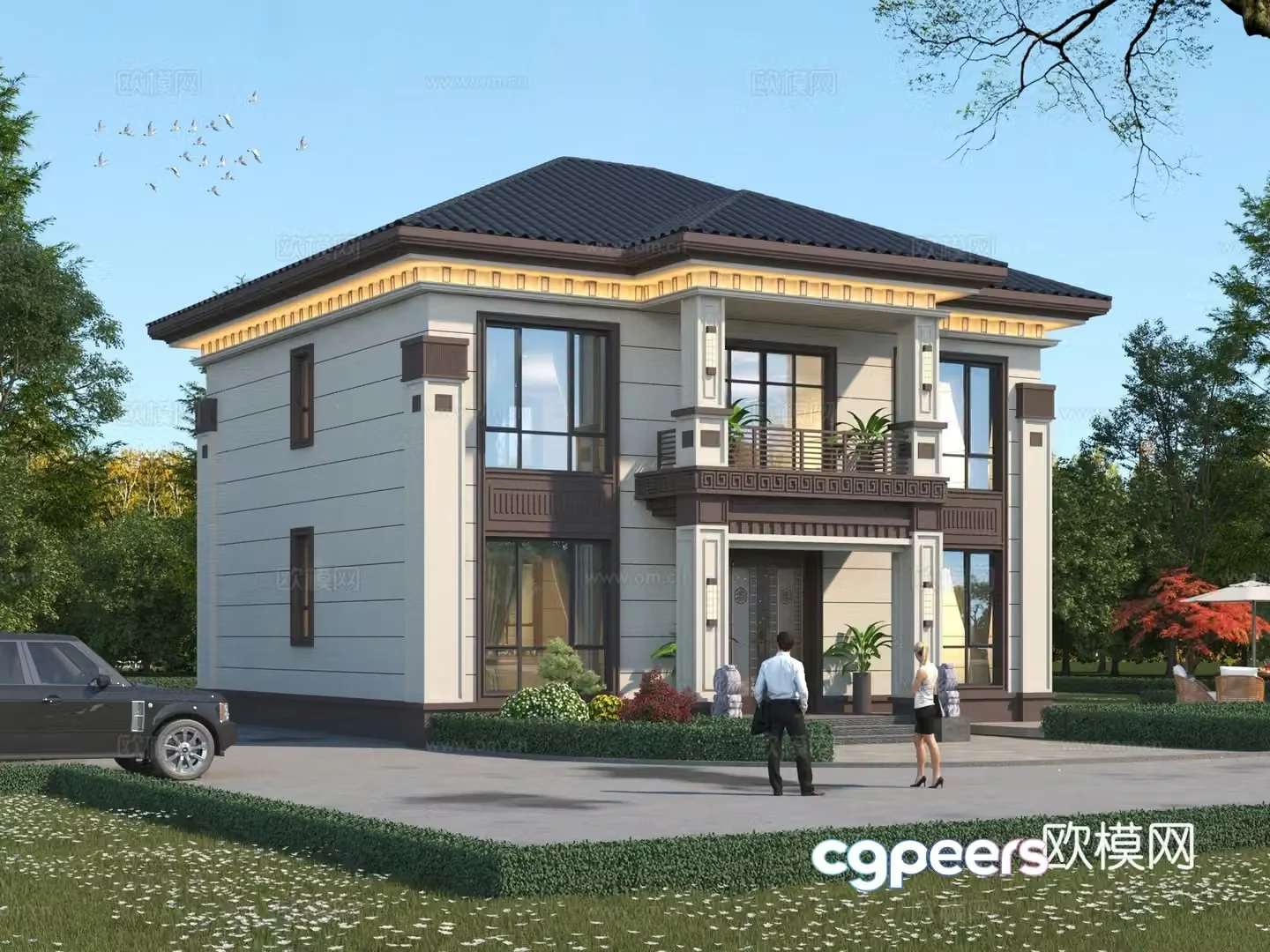 New Chinese style single-family villa villa villa residential villa residential self-built villa 3D model