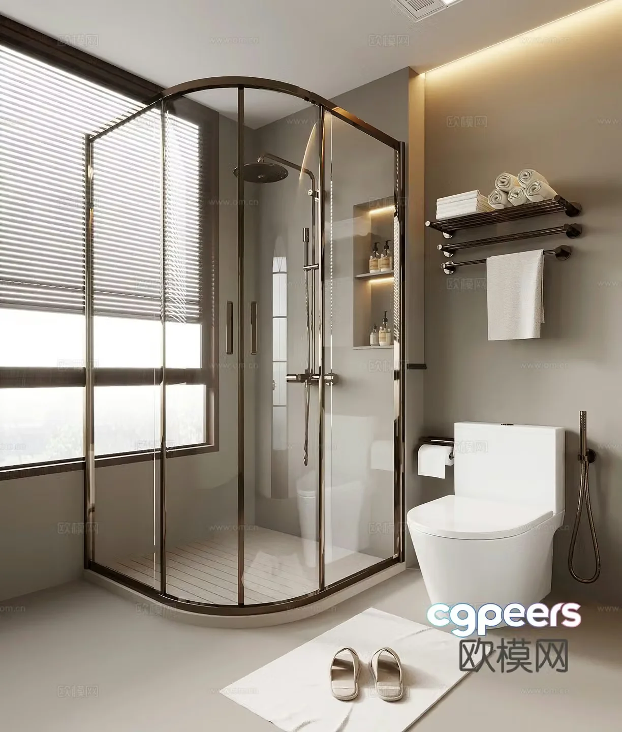 Modern shower room Curved shower room Shower toilet 3d model