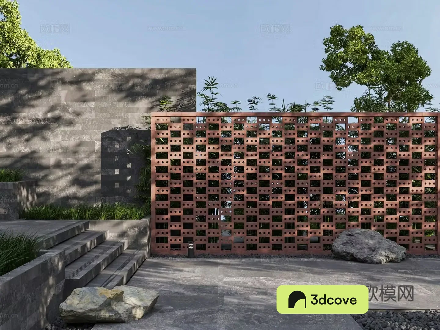 Outdoor brick wall landscape wall red brick wall 3d model