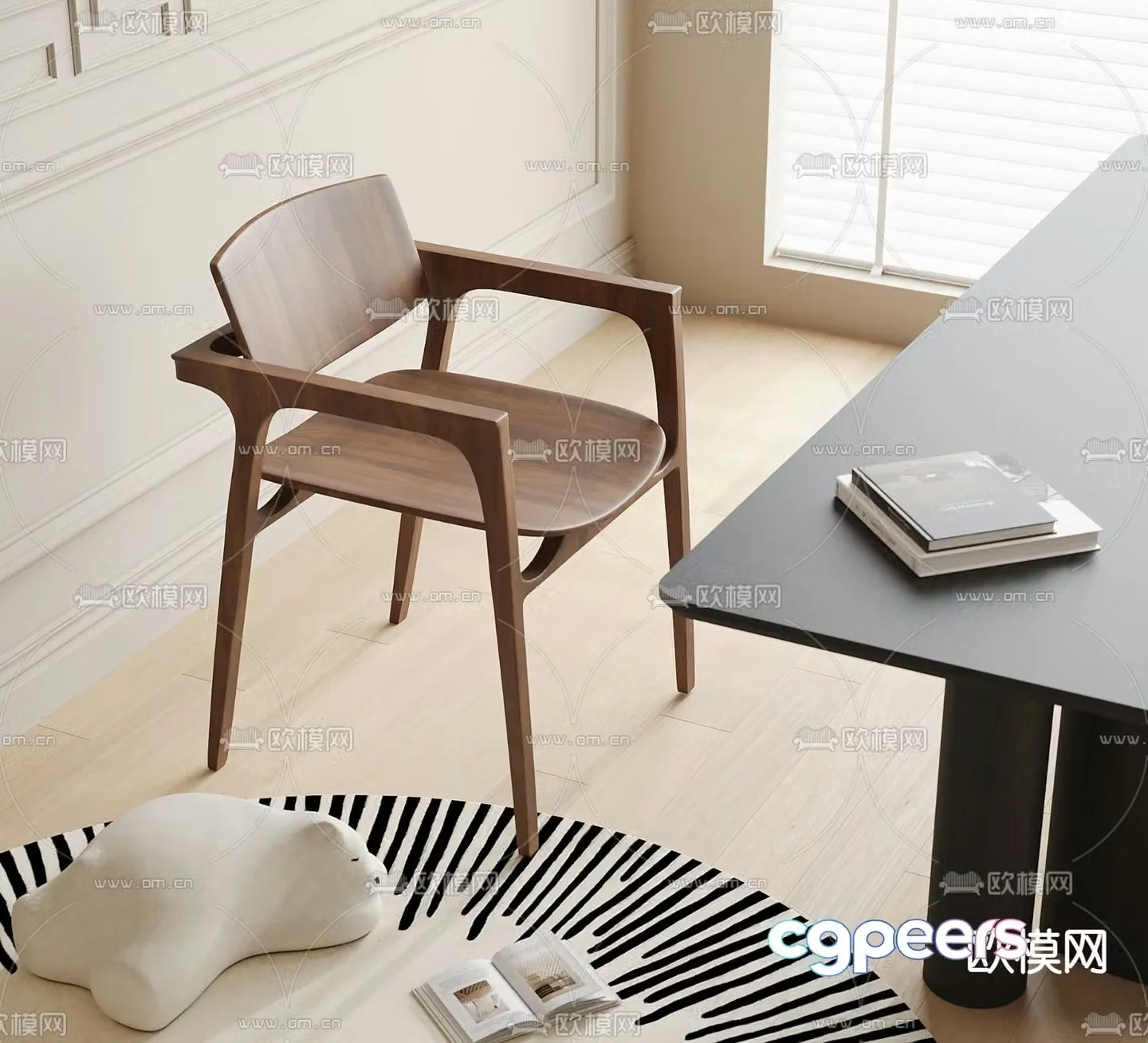 Modern solid wood dining chair 3d model