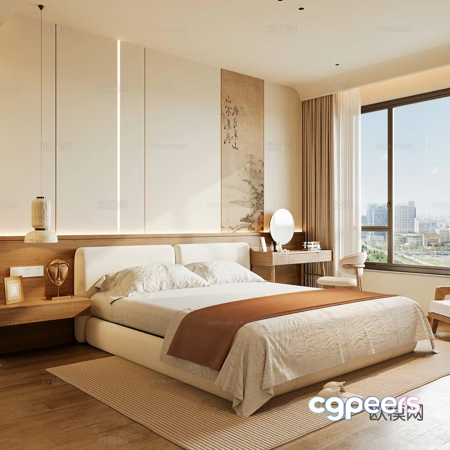 New Chinese style home bedroom Song family aesthetic bedroom Song style bedroom New Chinese style double bed 3D model