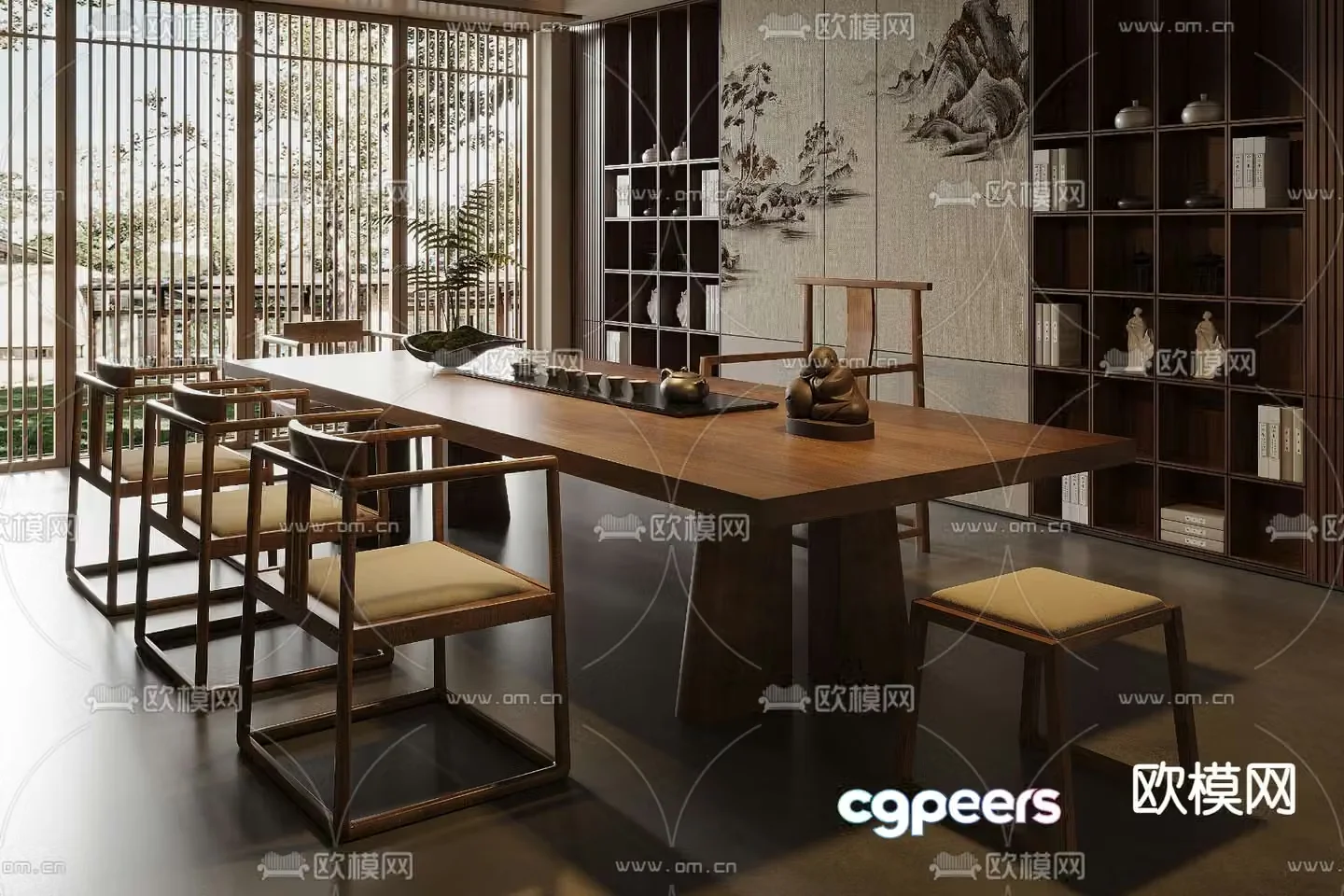 New Chinese style tea table and chairs tea table 3d model
