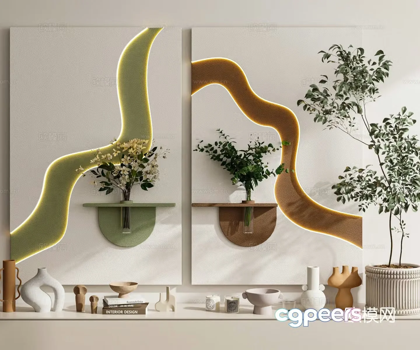 Modern cream style decorative painting hanging painting combination wall decoration pendant 3D model