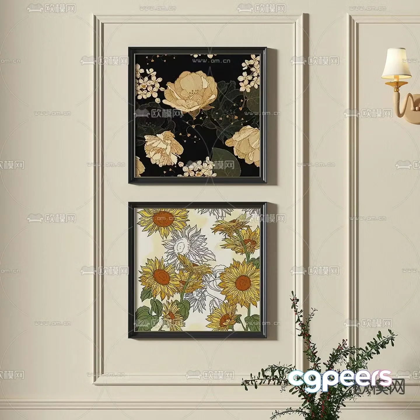 French plant painting oil painting decorative painting 3d model