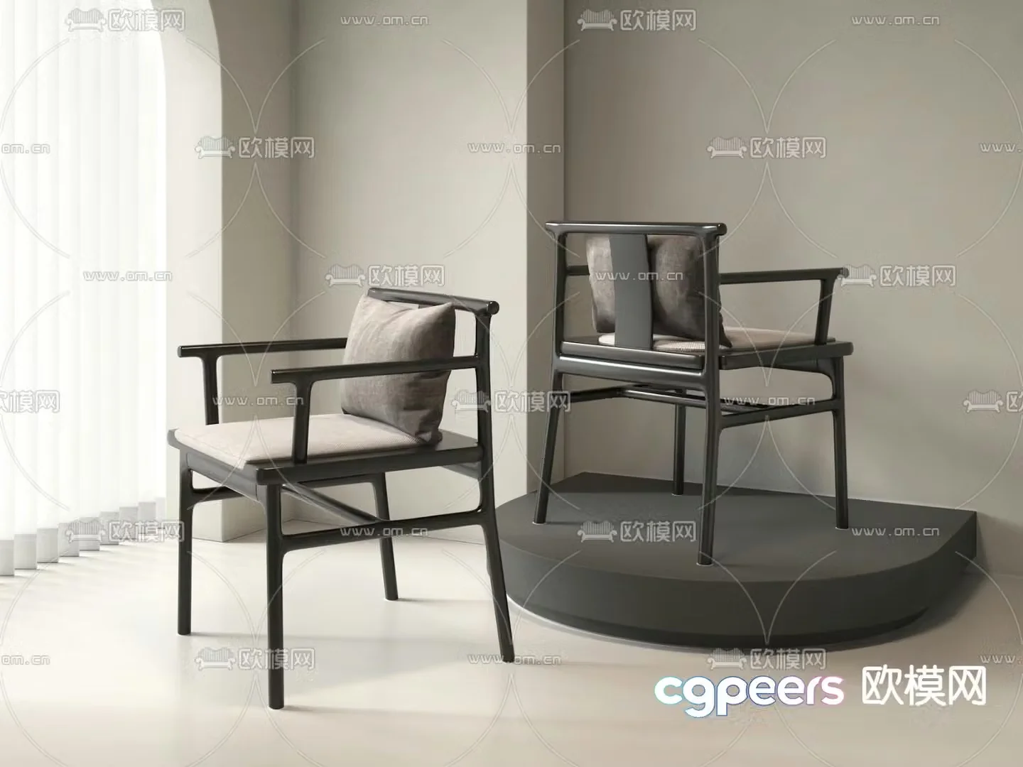 New Chinese style single chair dining chair 3d model