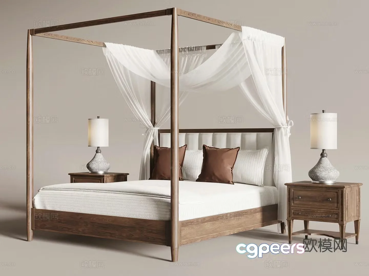 Double bed Jijifeng Man Twin bedside table desk lamp 3D model