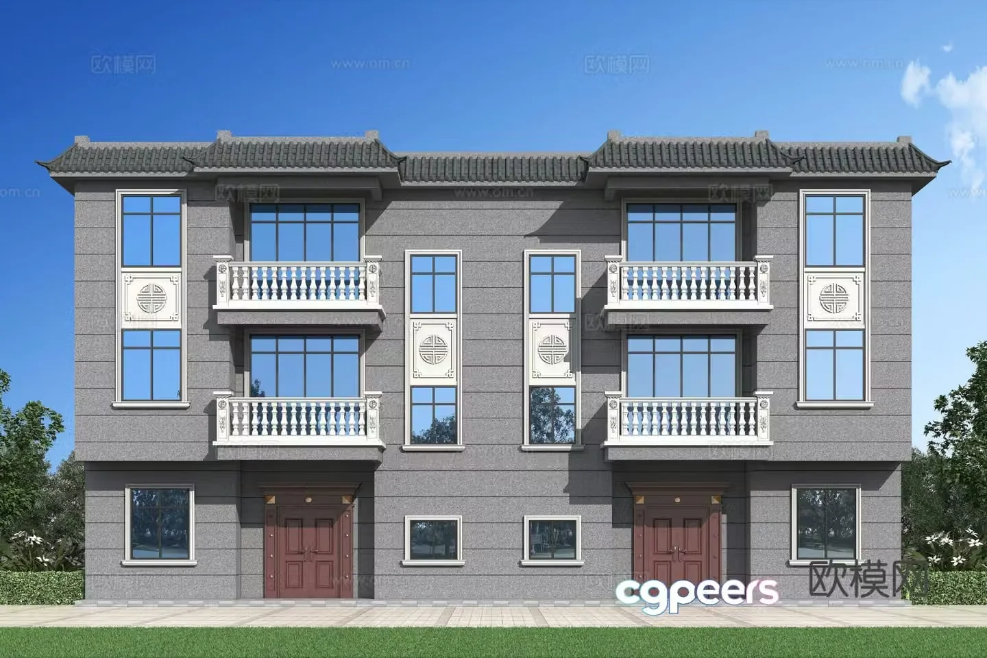 Chinese style single-family villa self-built house 3D model