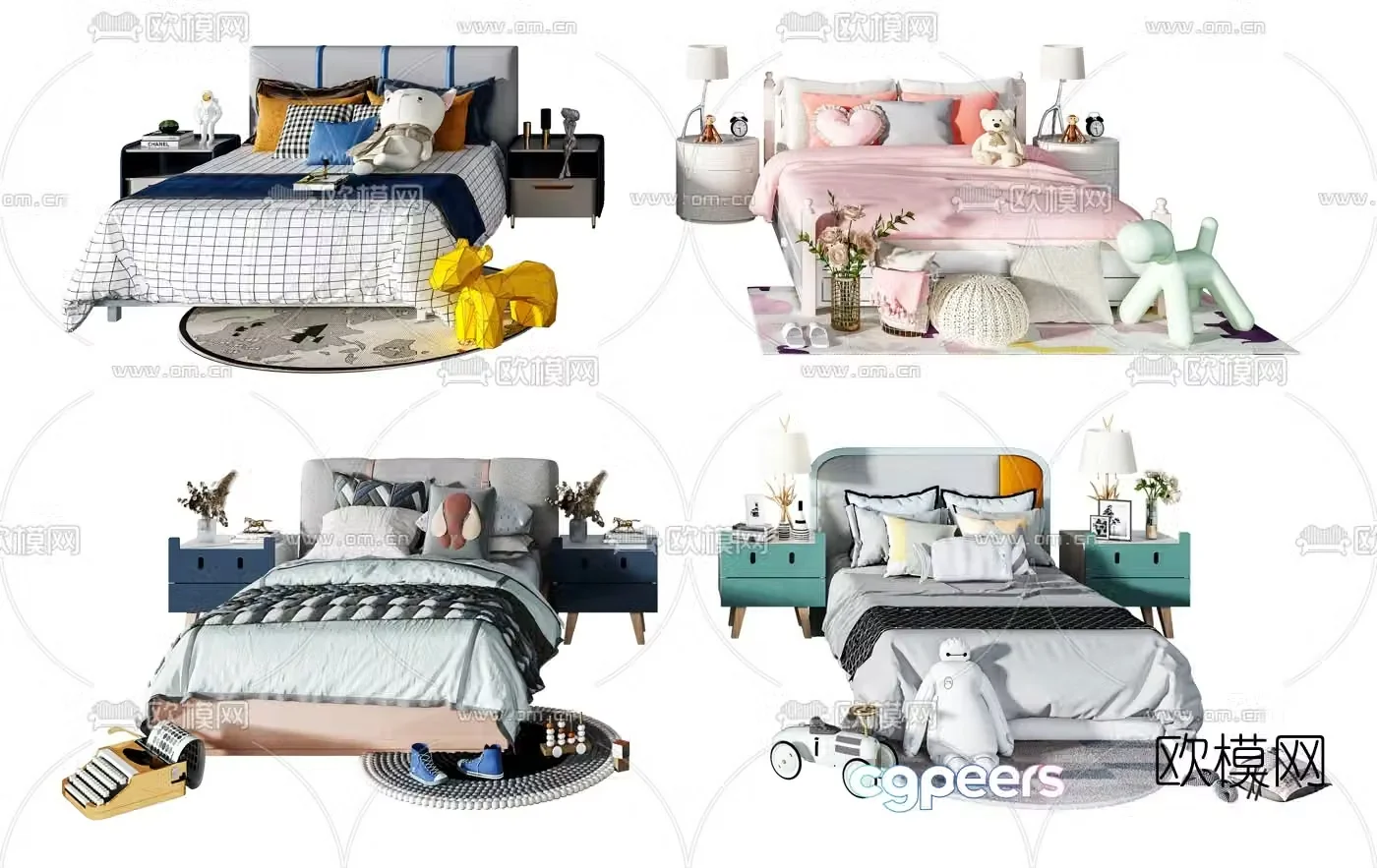 Modern fabric children’s bed 3d model