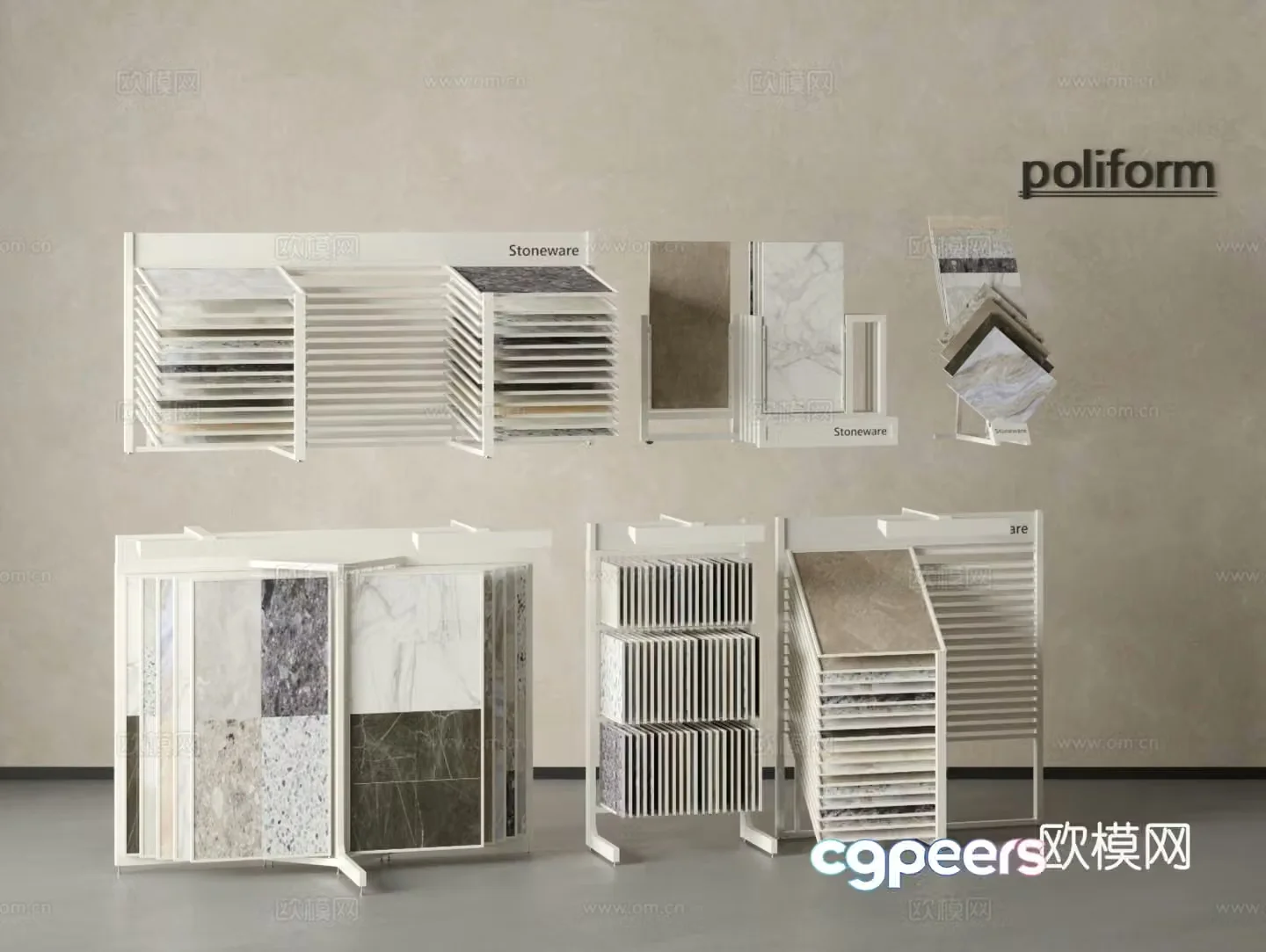 Modern rock slab marble tiles display rack stone 3d model