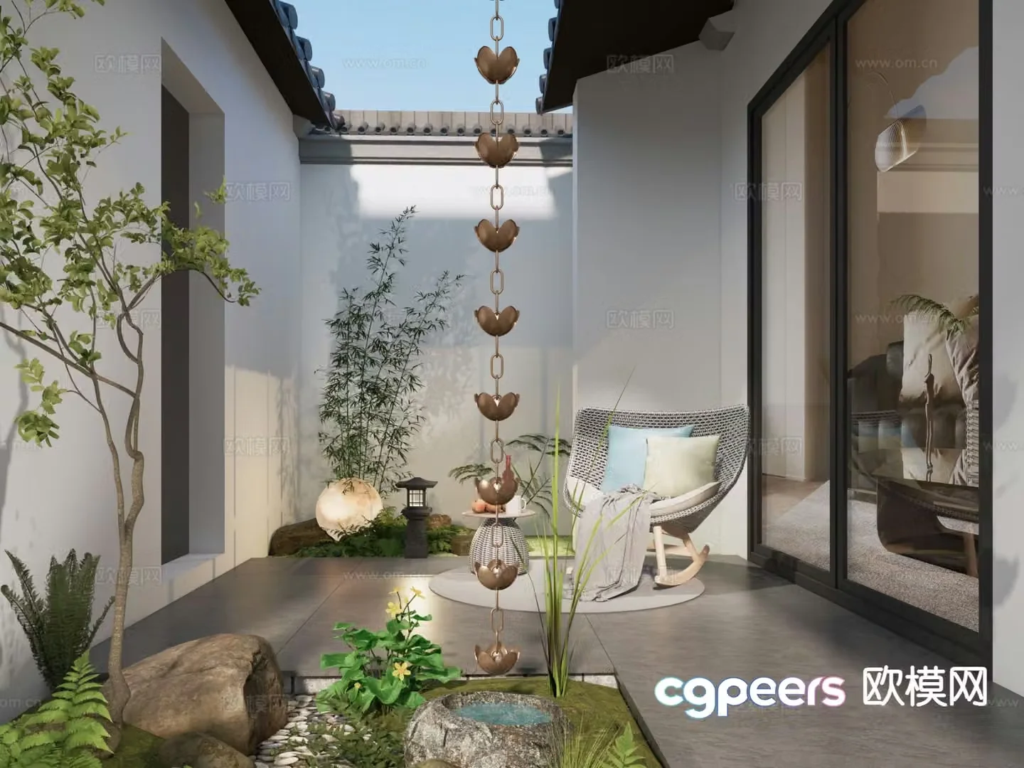 New Chinese style courtyard landscape dry landscape 3D model