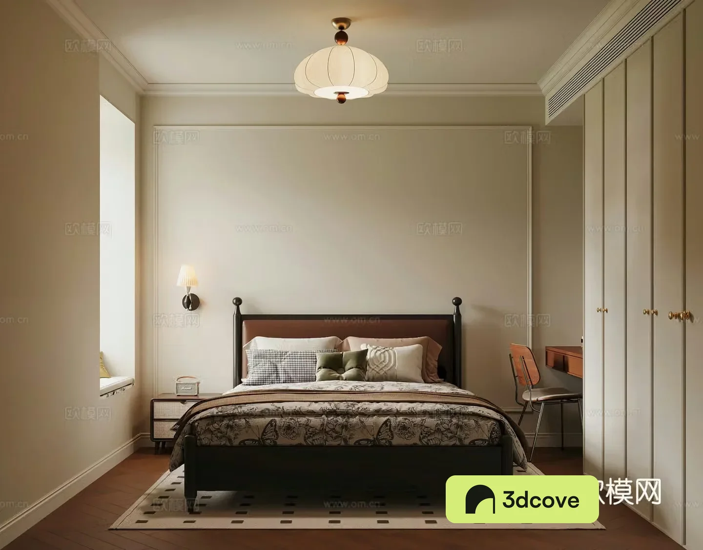 Middle style bedroom French style bedroom retro bedroom creamy style wabi Saliva bedroom B&B 3D model