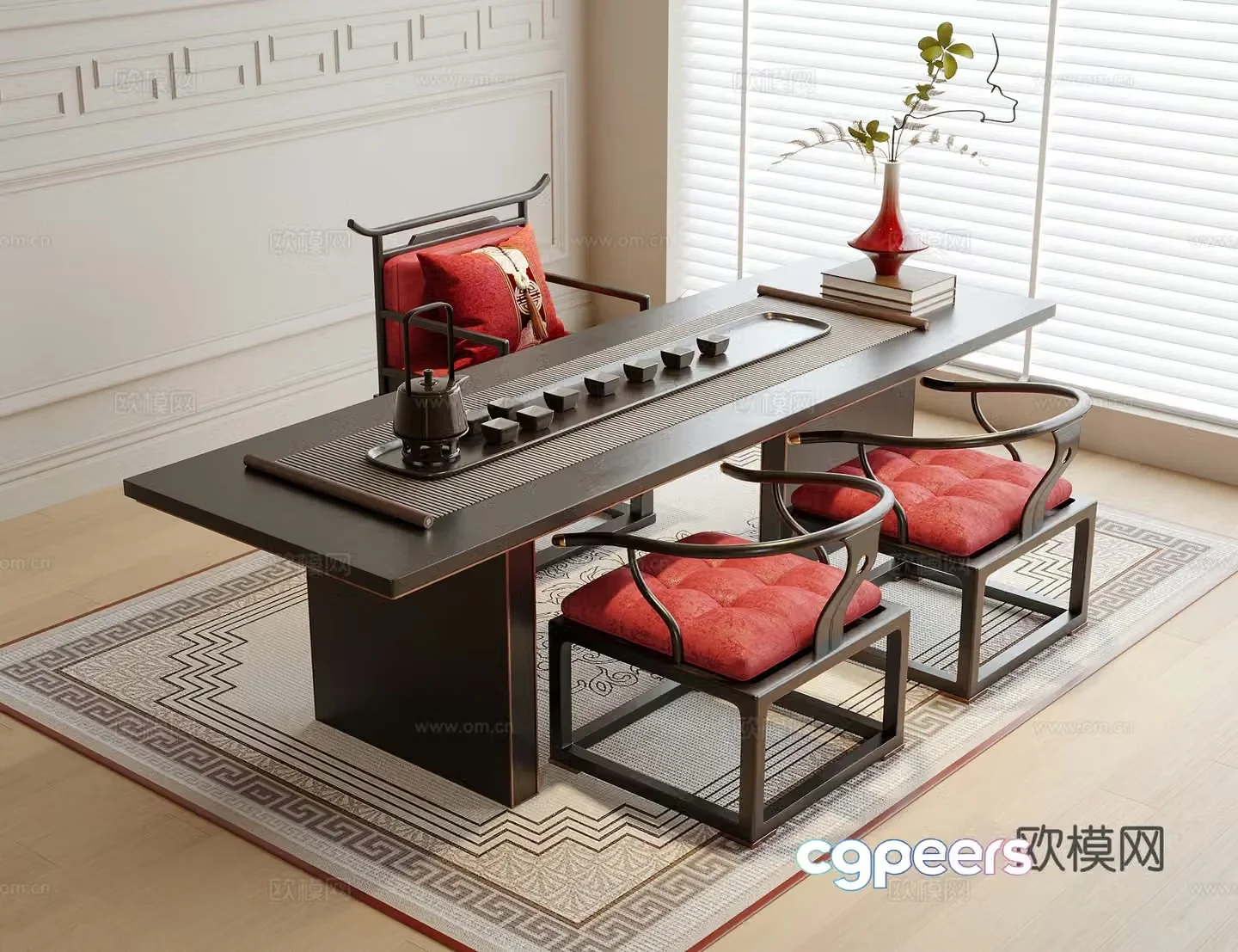 New Chinese tea table and chairs 3d model