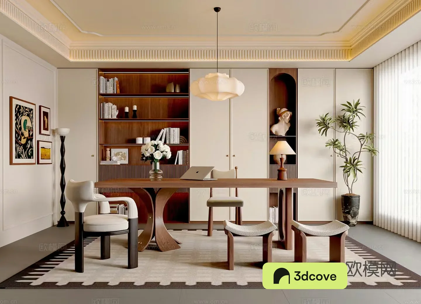 French medieval style study room medieval style desk and chair combination chandelier floor lamp medieval style bookcase