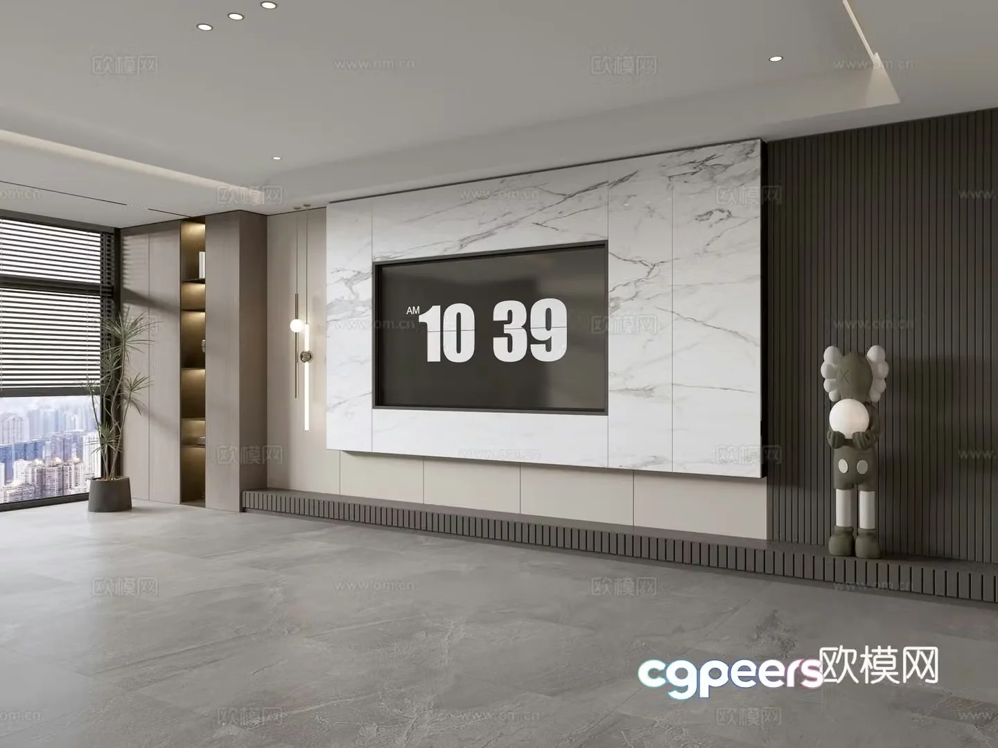 Modern Italian living room light luxury TV background wall full wall TV cabinet marble background wall 3d model