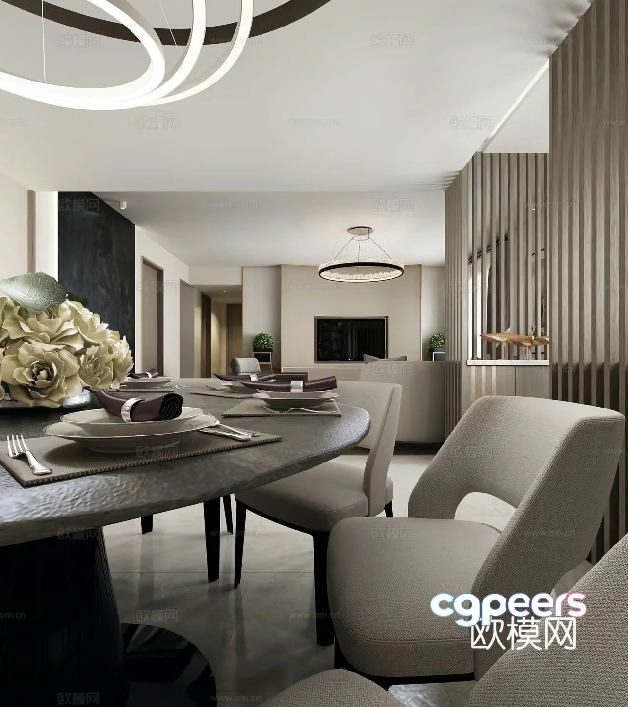 Modern living and dining room sofa combination dining table and chair combination chandelier decorative painting coffee table 3D model