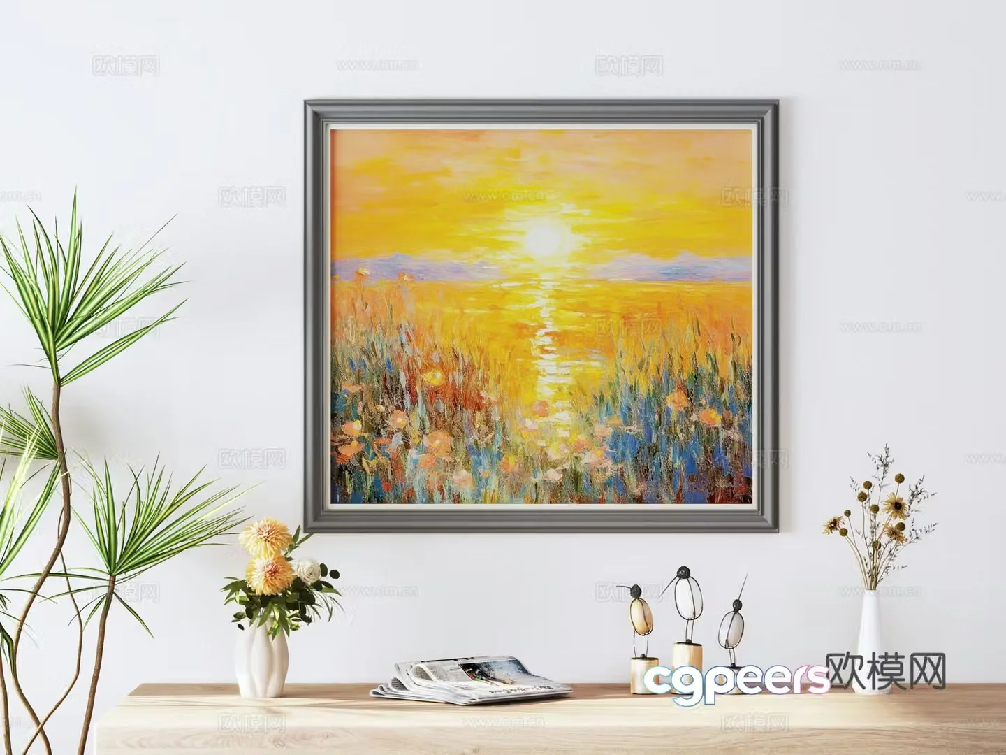 Simple European decorative paintings medieval style hanging paintings pastoral style oil paintings flower arrangement ornaments 3D model