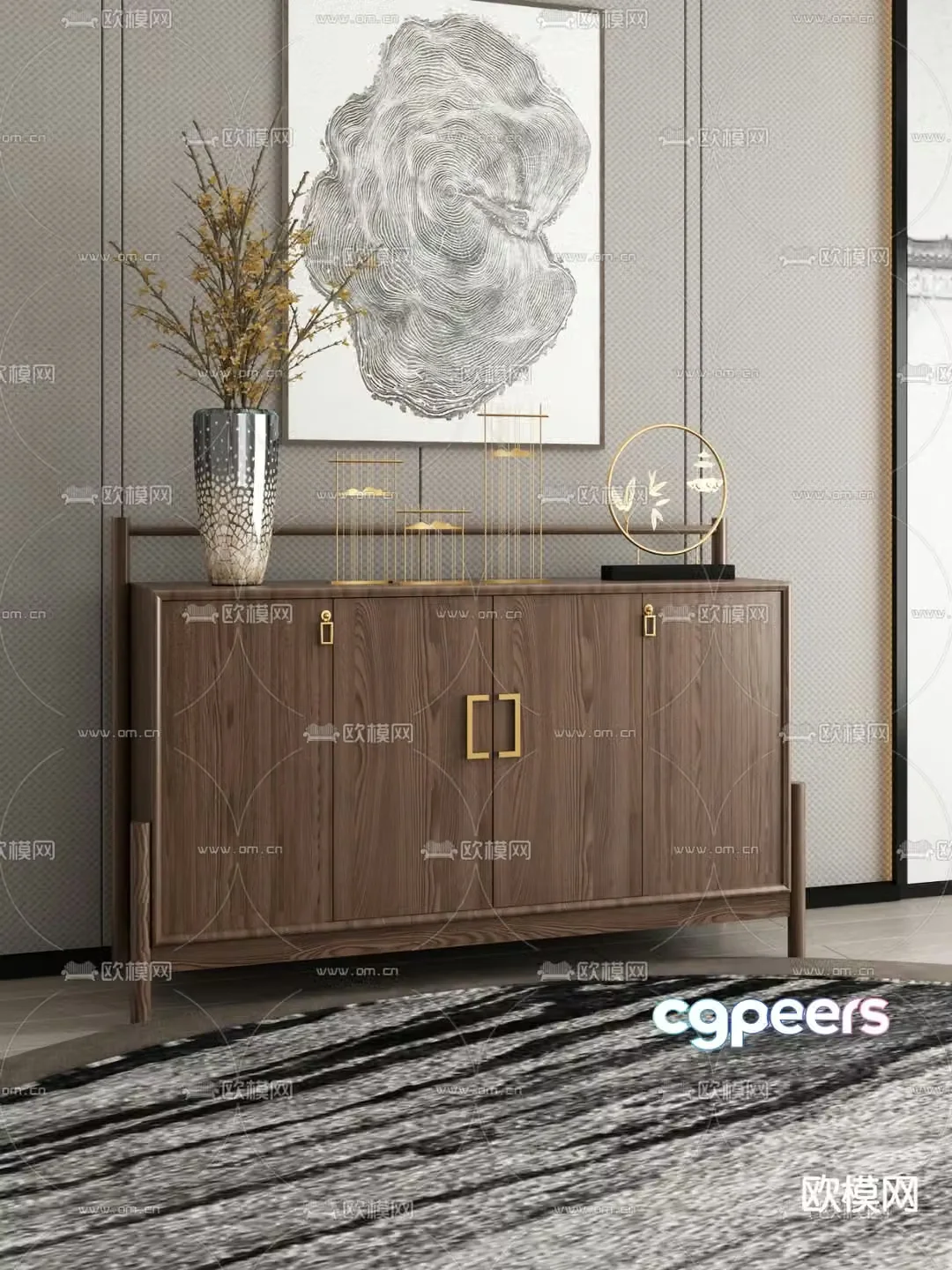 Chinese sideboard solid wood cabinet 3d model