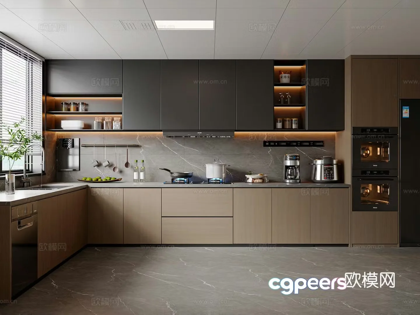 Modern Italian kitchen kitchen supplies kitchen utensils refrigerator kitchen appliances cabinet 3d model