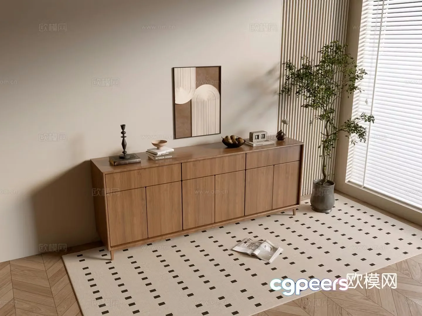 Modern wood grain cabinet ins wind minimalist wind cabinet whole cabinet sideboard balcony cabinet storage 3D model