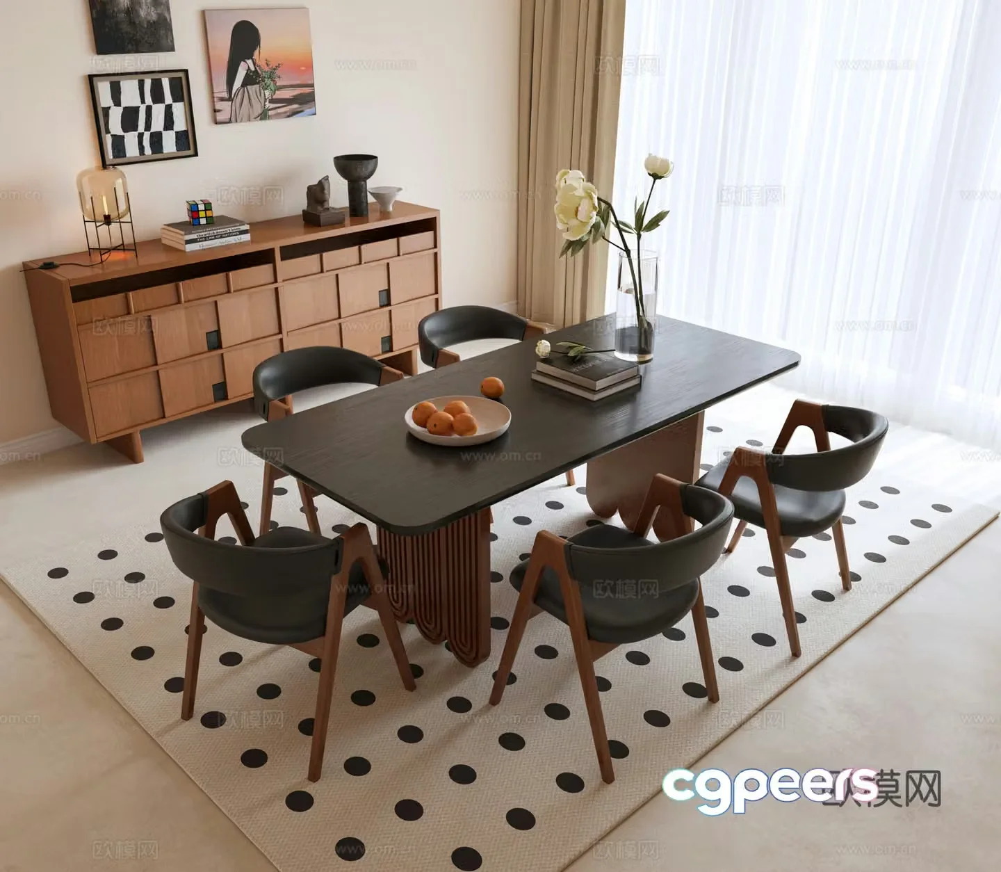 Modern dining table and chair combination medieval dining table and chair combination medieval dining table and chair combination medieval dining chair long table vase 3d model