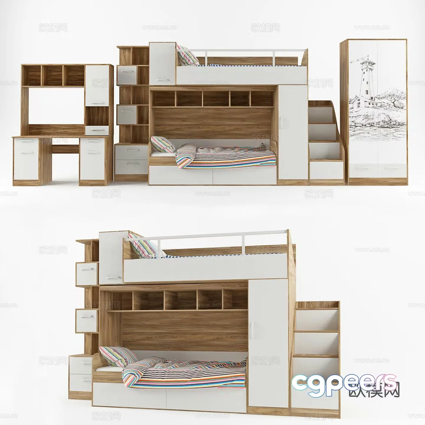 Children get on and off the bed 3D model
