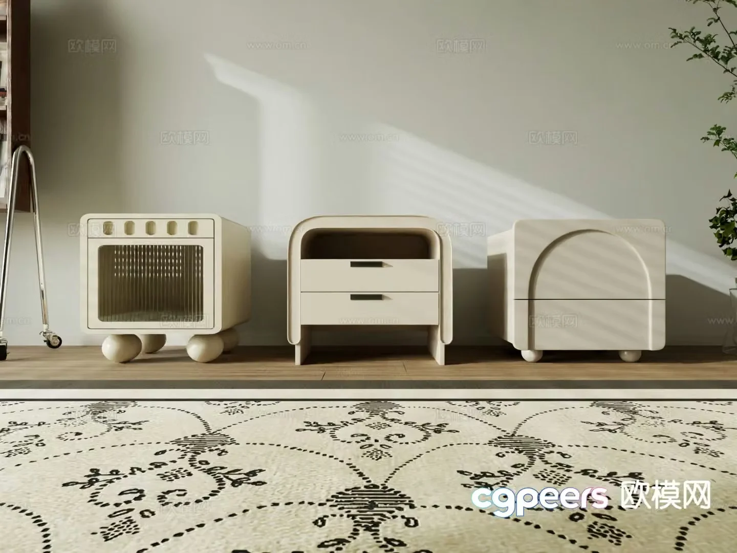 Cream style bedside table 3d model