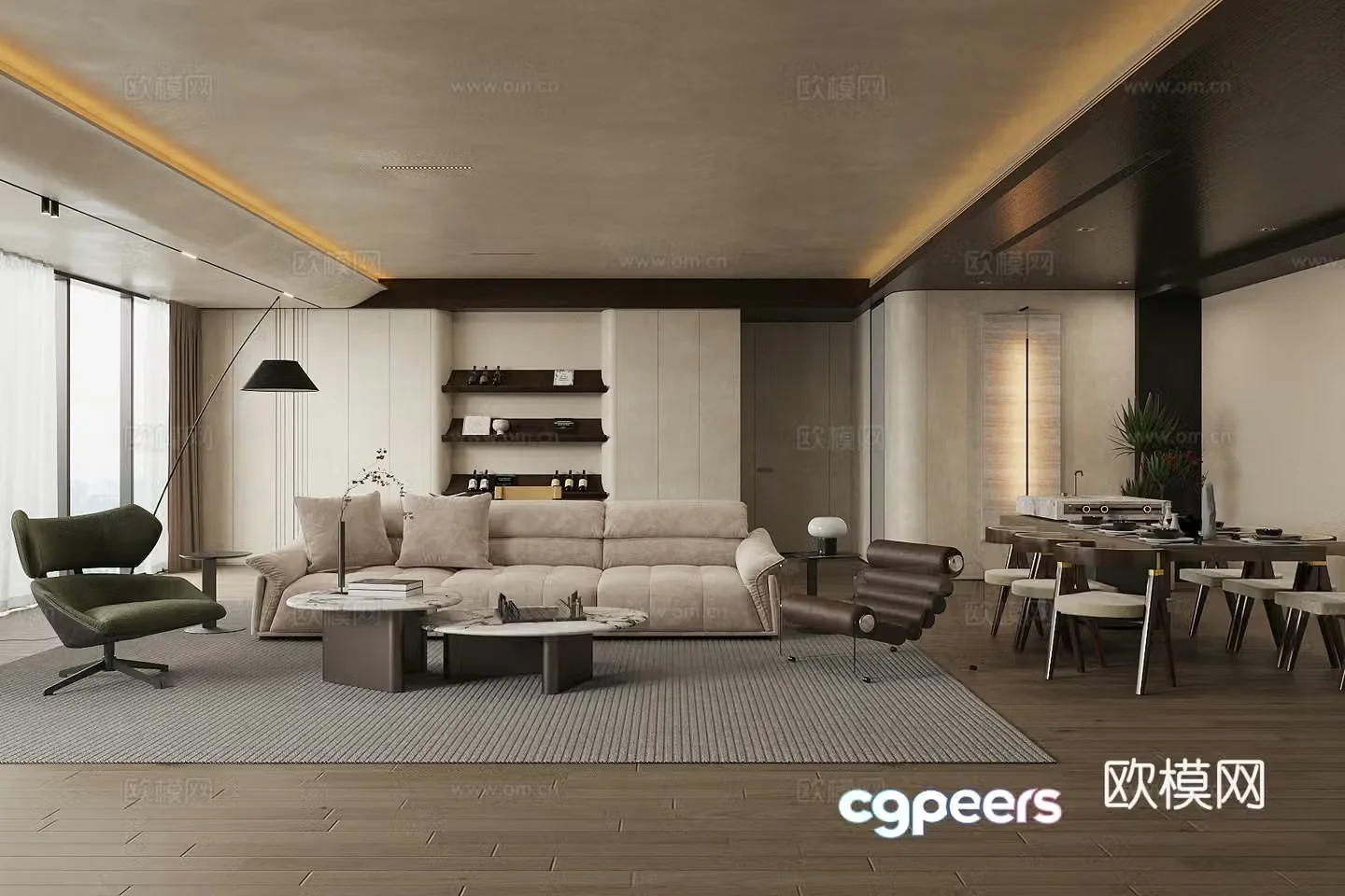 Modern home living room large living room integrated design of living room and dining large flat floor design 3D model