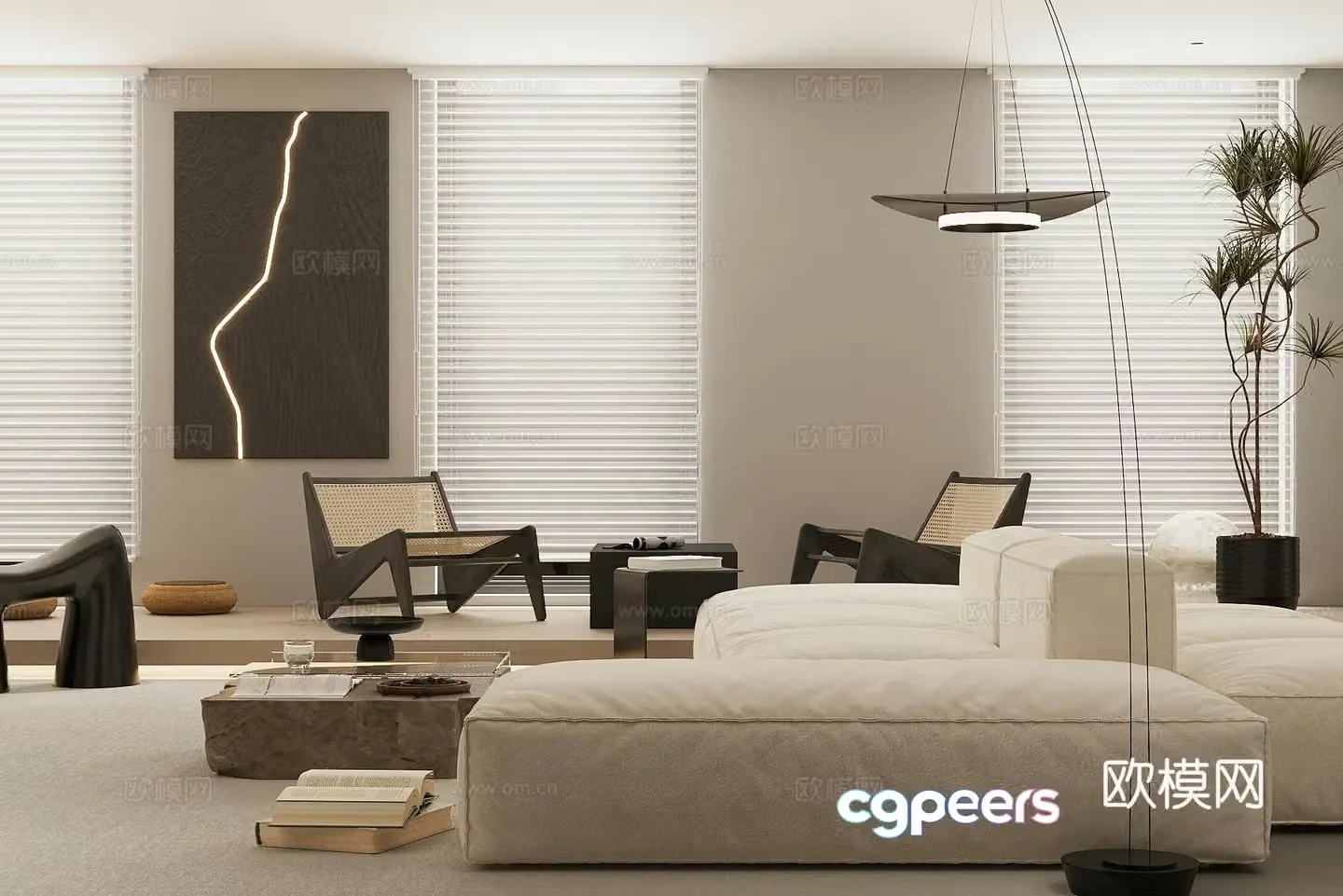 Modern home living room horizontal hall black and white living room without owner light living room living room sofa coffee table combination 3D model