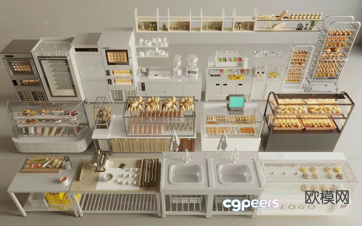 Modern bread display rack bread refrigerated cabinet bread shelf 3d model