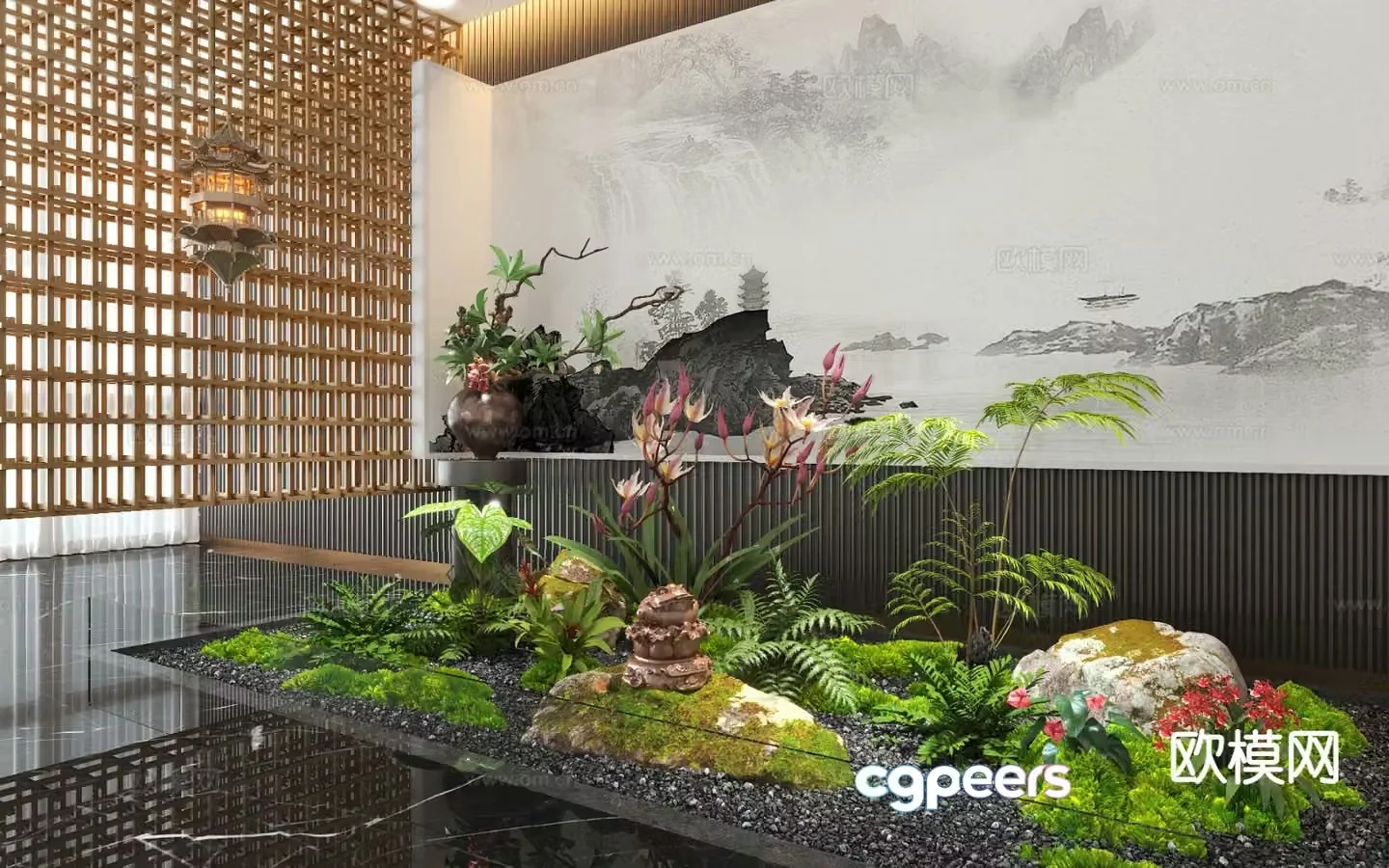 Indoor landscaping micro-terrain flower border plant pile 3D model