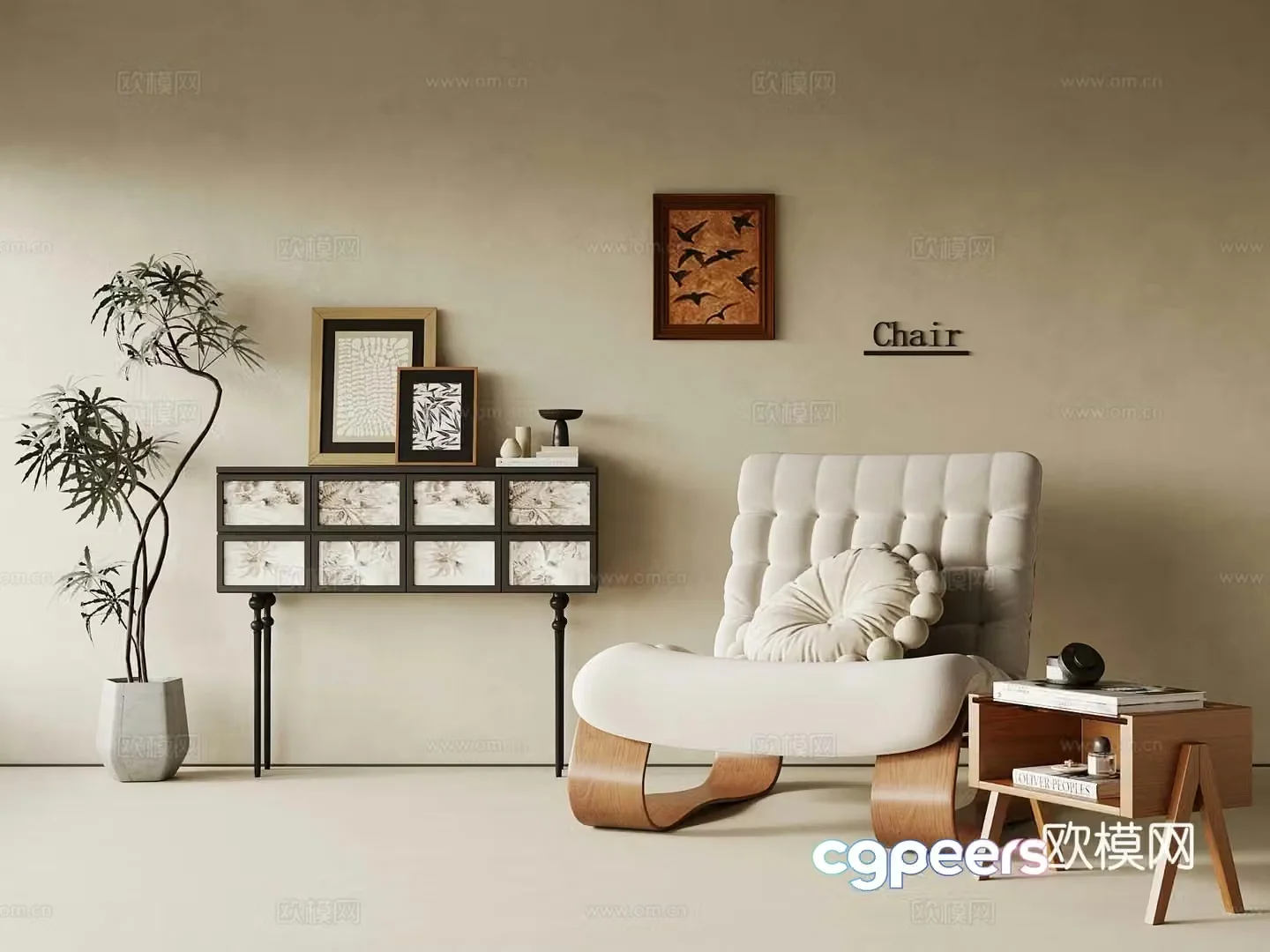French retro style view cabinet entrance cabinet leisure chair side 3D model
