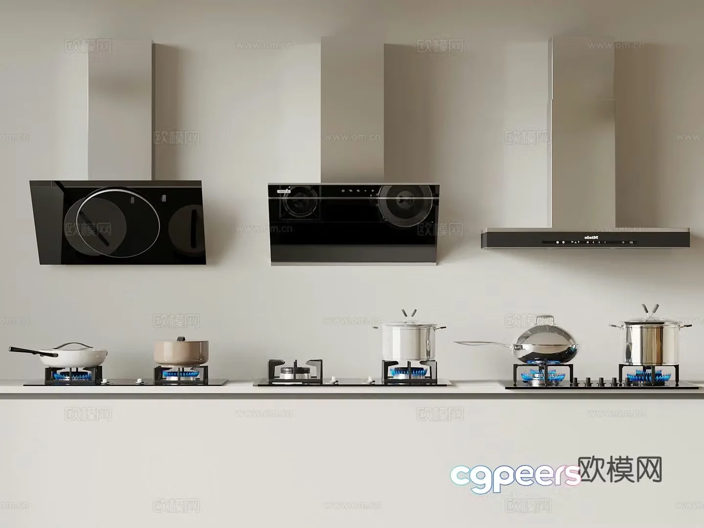 Modern range hood stove combination 3D model