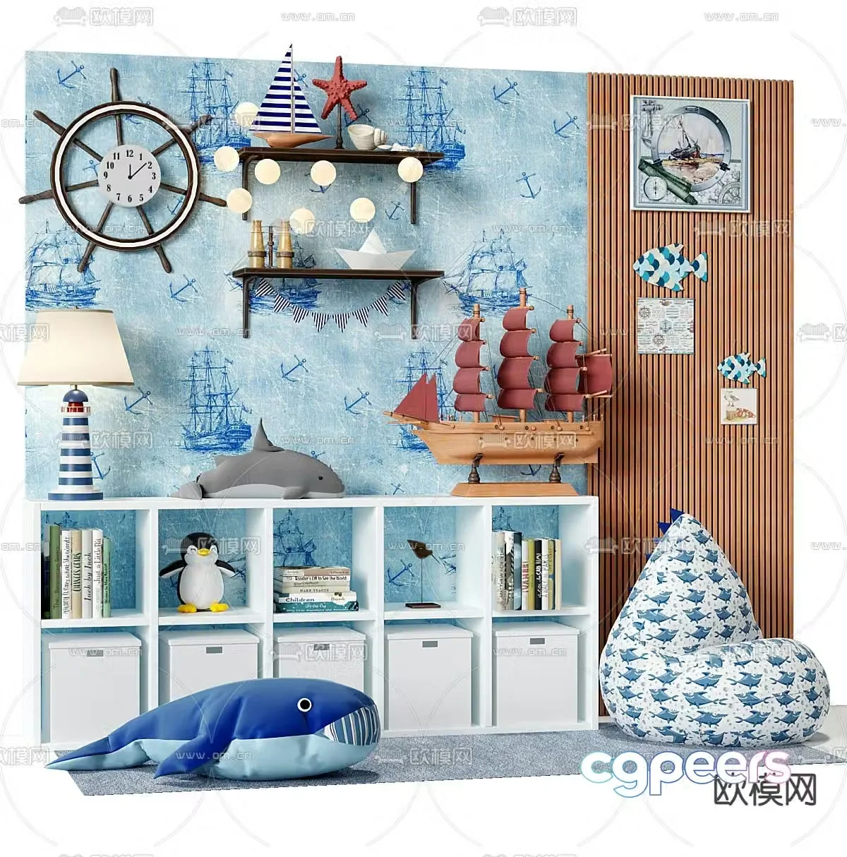 Mediterranean children’s cabinet storage cabinet toy cabinet 3D model
